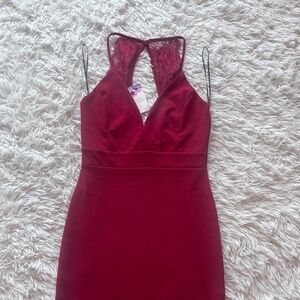 Lace back red mini dress